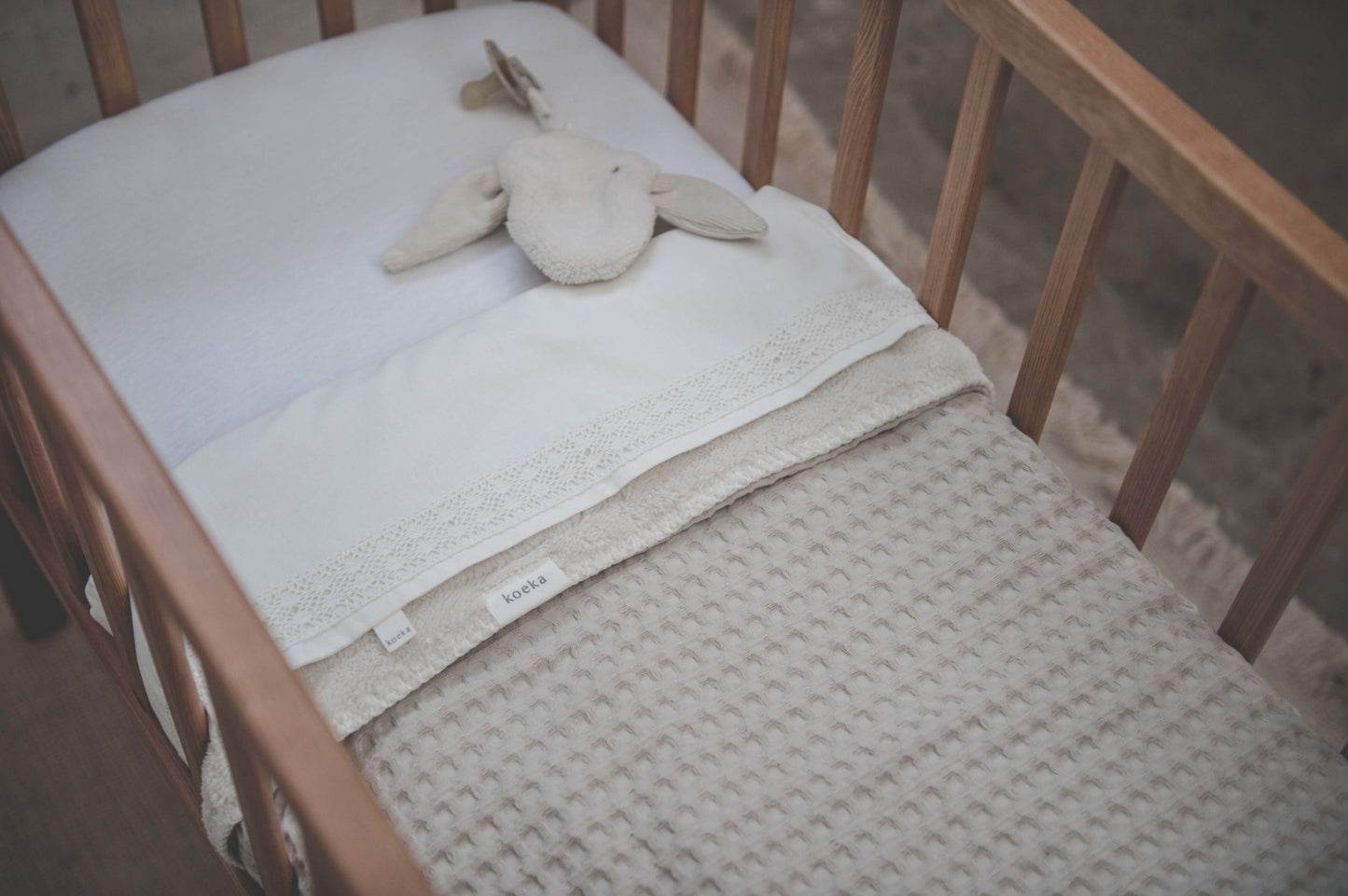 Ledikantdeken teddy/wafel Oslo - Sand/Pebble