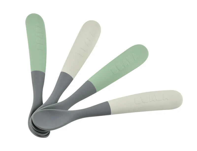 Set van 4 siliconenlepels 1ste leeftijd tweekleurig - Mineral/Sage green