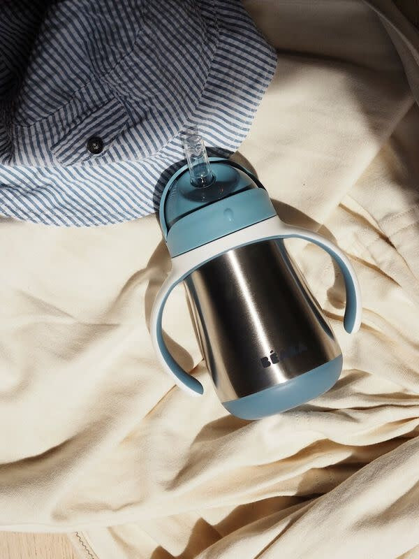 RVS drinkbeker met rietje 250ml - windy blue