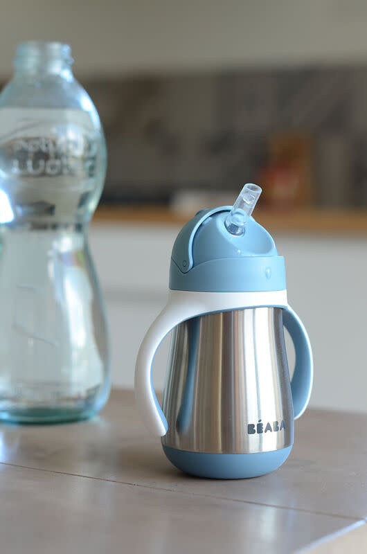 RVS drinkbeker met rietje 250ml - windy blue
