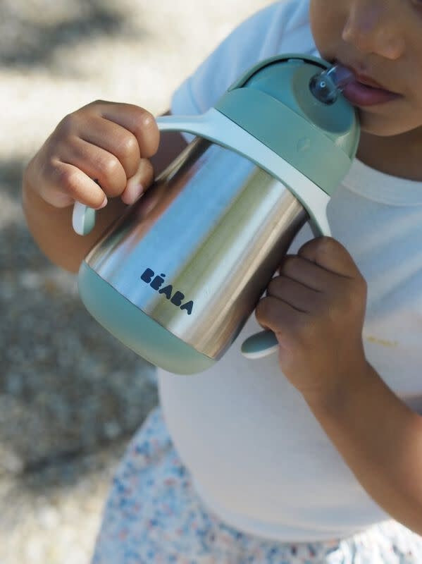RVS drinkbeker met rietje 250ml groen