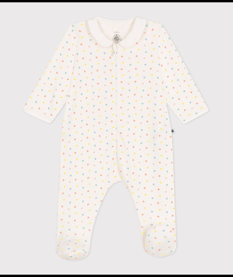 Katoenen babypyjama met ritskraagje en hartjesprint
