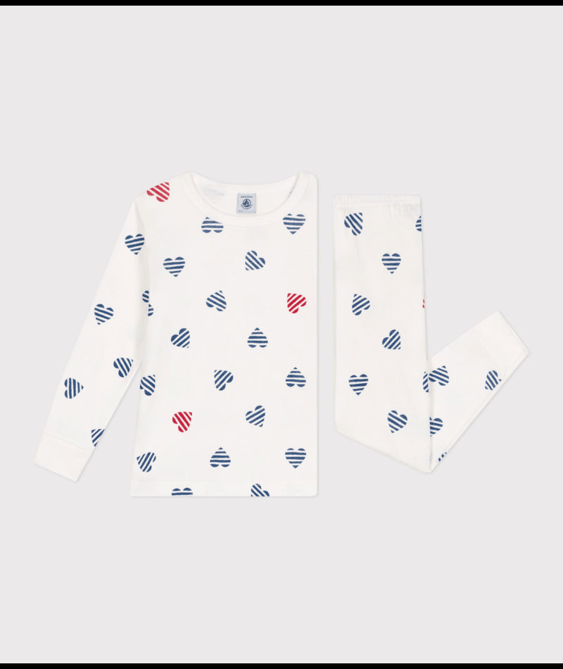 Katoenen pyjama met lange mouw en hartjesprint