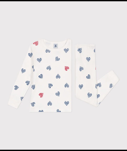 Katoenen pyjama met lange mouw en hartjesprint