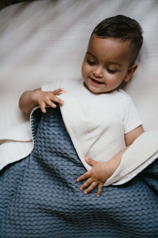 Wiegdeken cotton fleece wafel Amsterdam - Bluestone