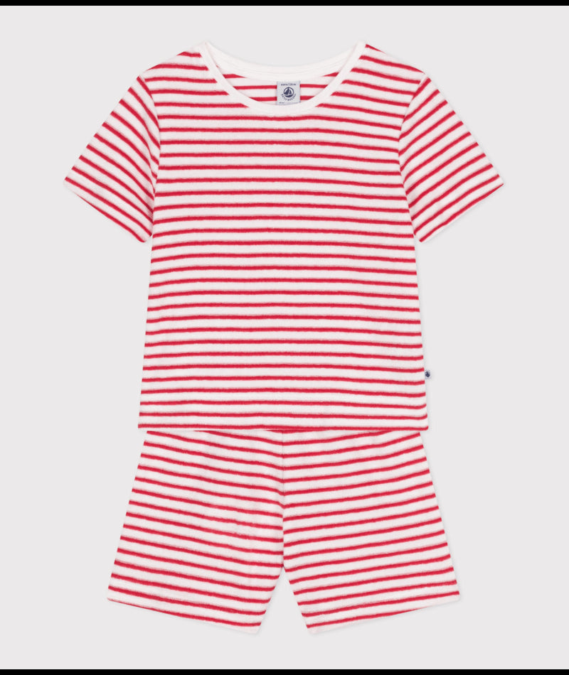 Korte katoenen kinderpyjama met streepjes - Rood
