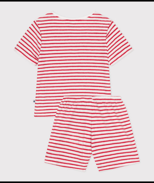 Korte katoenen kinderpyjama met streepjes - Rood