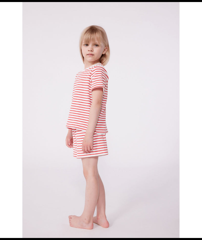 Korte katoenen kinderpyjama met streepjes - Rood