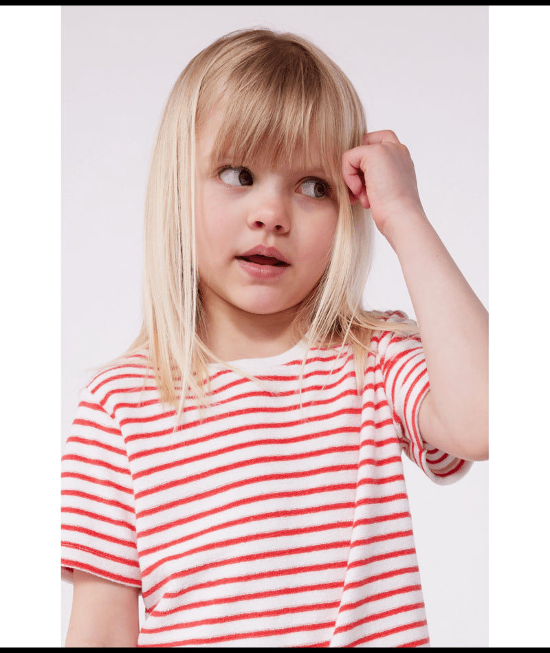Korte katoenen kinderpyjama met streepjes - Rood