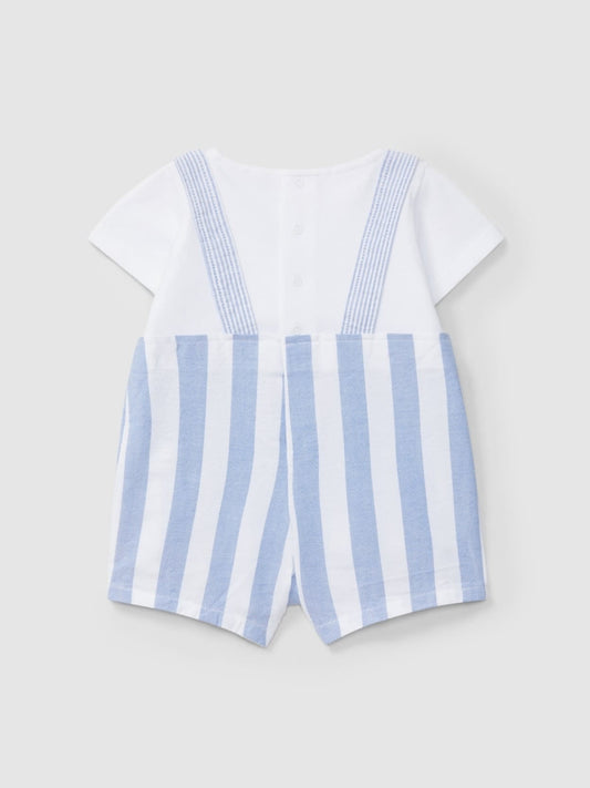 Romper two-in-one stripes and pique - White/Medium Blue