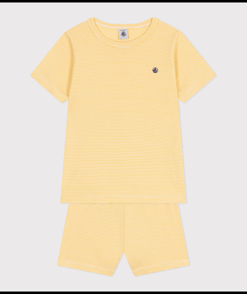Korte katoenen pyjama met streepjes - geel
