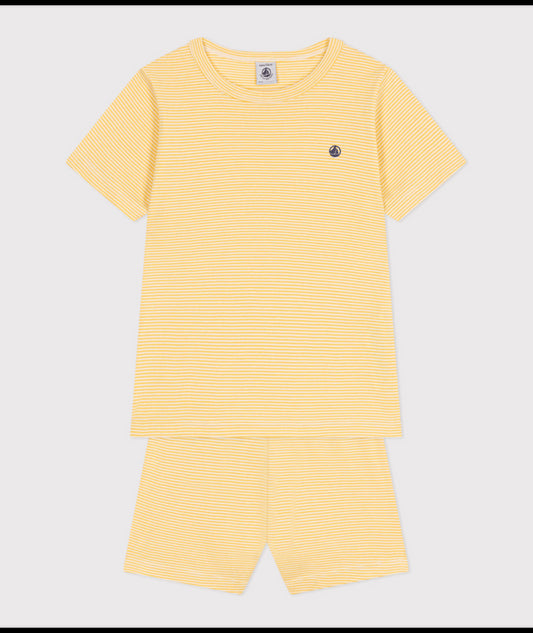 Korte katoenen pyjama met streepjes - geel