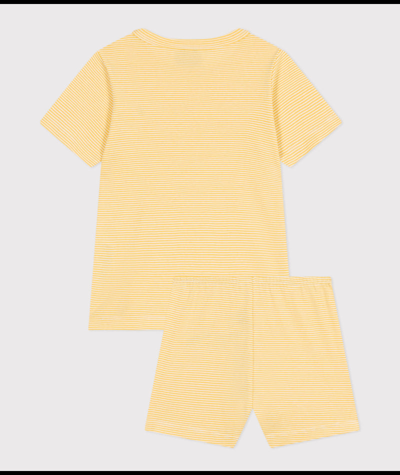 Korte katoenen pyjama met streepjes - geel