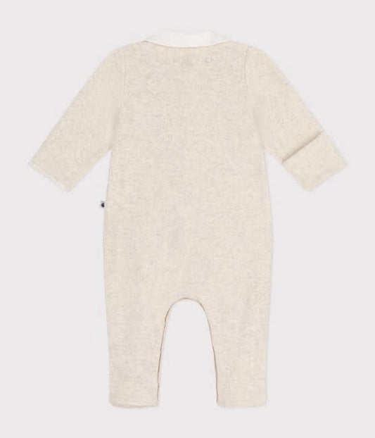 Velours pyjama - Beige met wit kraagje