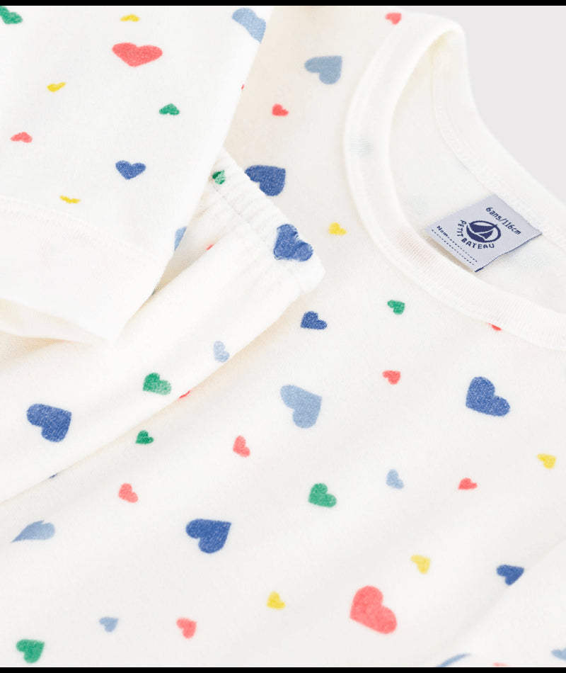 Fluwelen kinderpyjama (2-delig) met hartjesprint