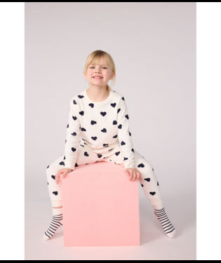 Kinderpyjama (2-delig) van katoenen badstof met hartjesprint