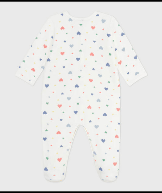 Fluwelen babypyjama (onesie) met hartjesprint