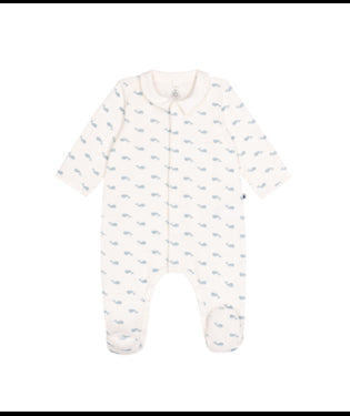 Fluwelen babypyjama met kraag en walvisprint