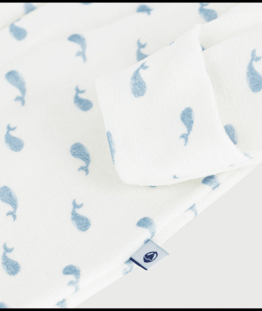 Fluwelen babypyjama met kraag en walvisprint