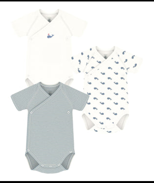 Set van 3 katoenen babyrompertjes (KM) - walvis