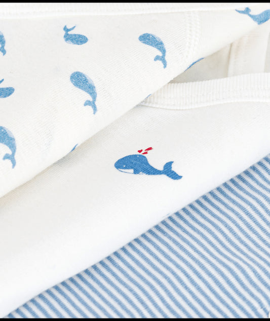 Set van 3 katoenen babyrompertjes (KM) - walvis