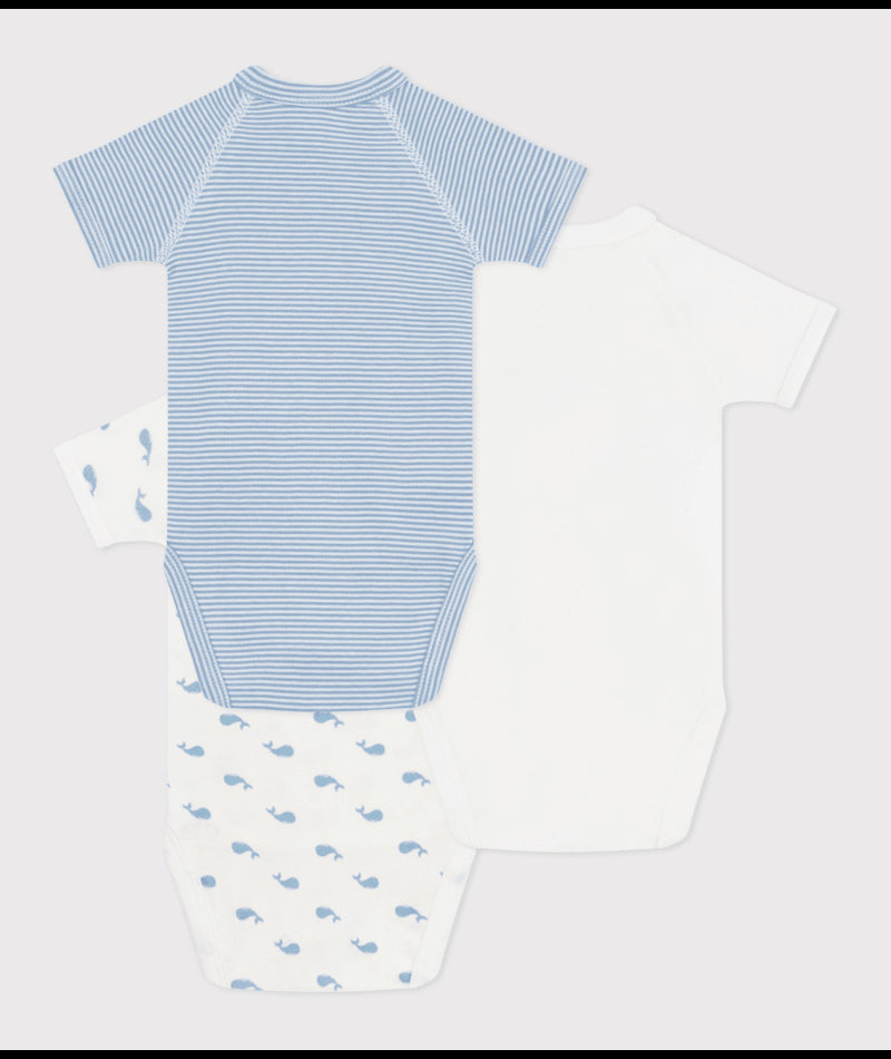 Set van 3 katoenen babyrompertjes (KM) - walvis