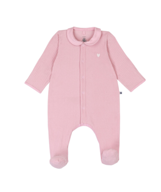 Fluwelen babypyjama met effen kraag - roze