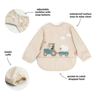 Sleeved pocket bib Tiny farm Sand