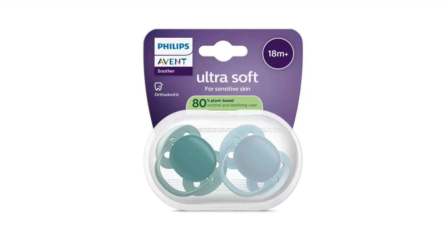 Fopspeen +18m Soft blauw/groen