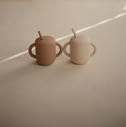 Silicone Training Cup + Straw - Shifting Sand
