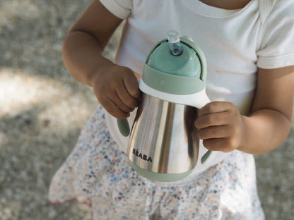 RVS drinkbeker met rietje 250ml groen