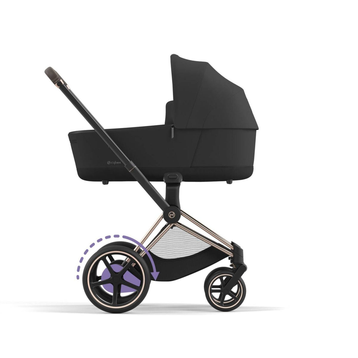 E-Priam Rosegold Frame + Seat Pack + Carry Cot Black