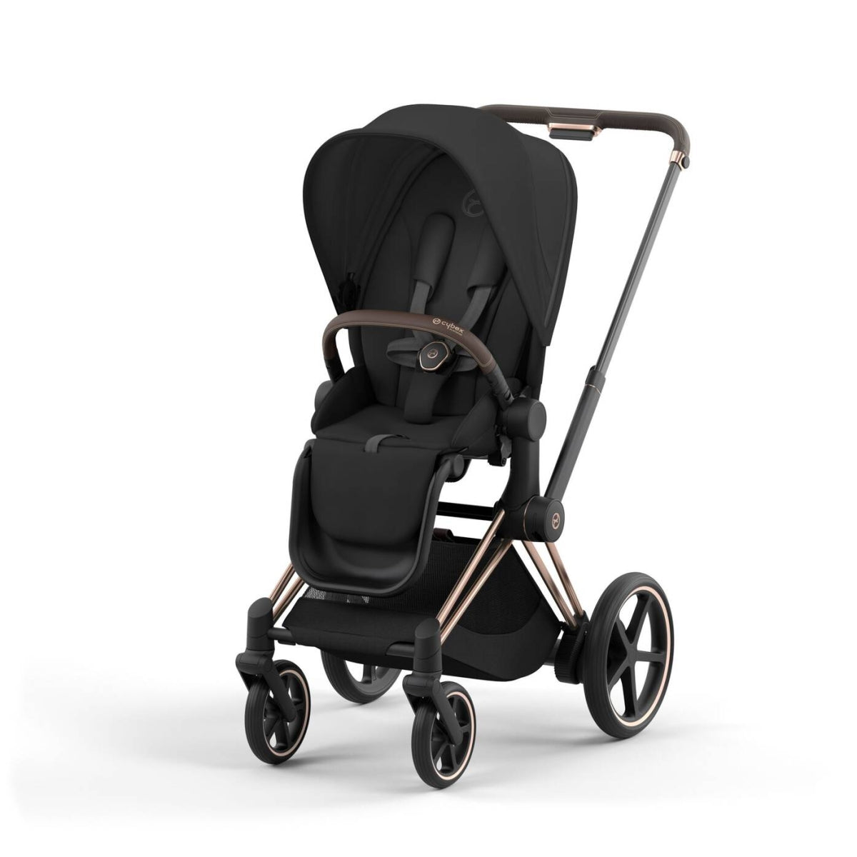 E-Priam Rosegold Frame + Seat Pack + Carry Cot Black