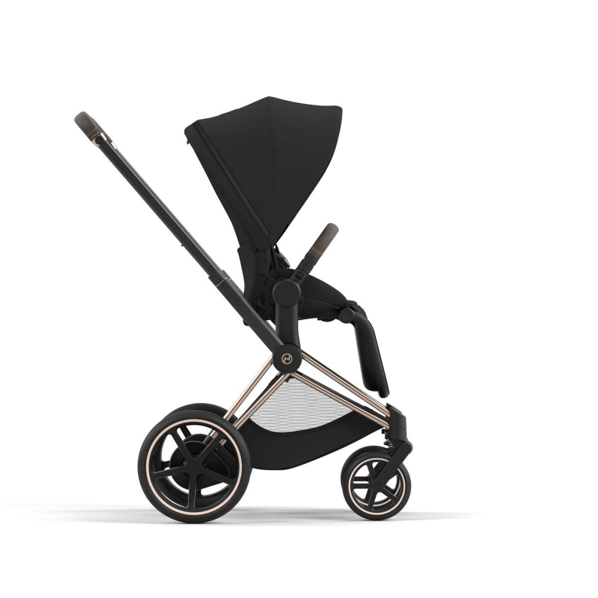 E-Priam Rosegold Frame + Seat Pack + Carry Cot Black