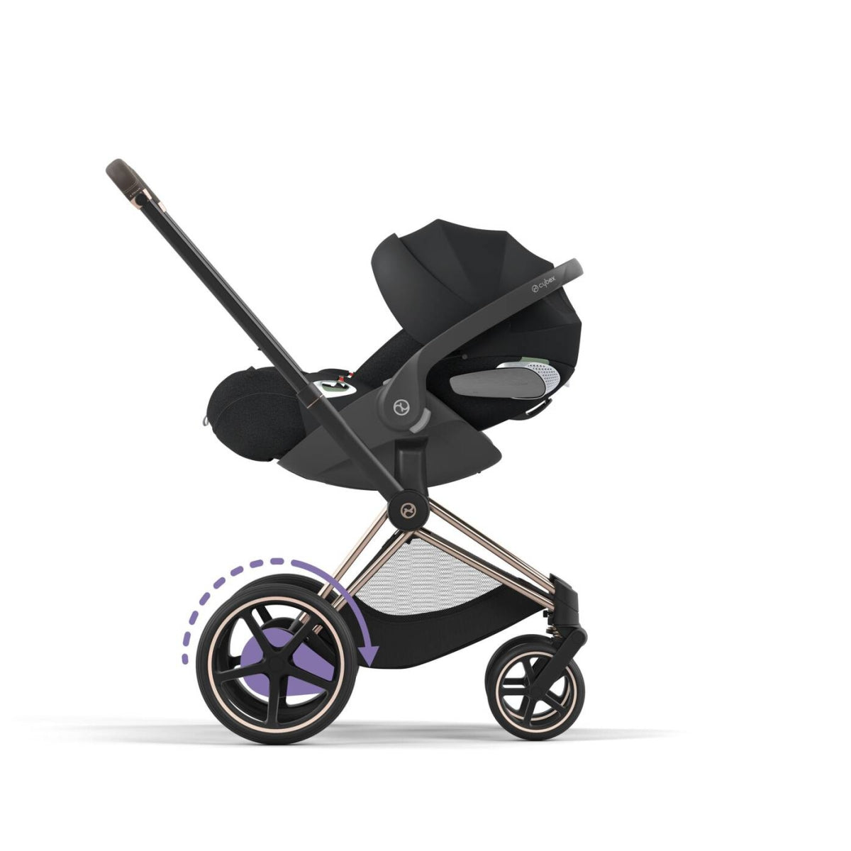 E-Priam Rosegold Frame + Seat Pack + Carry Cot Black