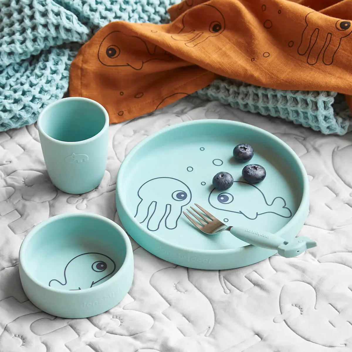 Silicone dinner set, Sea friends, Blue