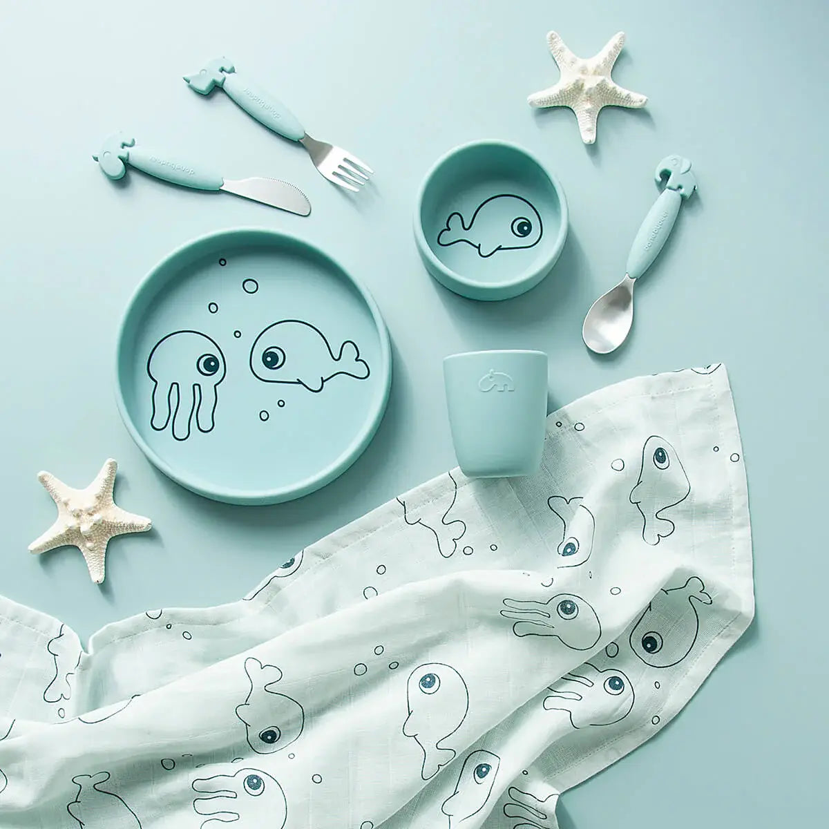 Silicone dinner set, Sea friends, Blue