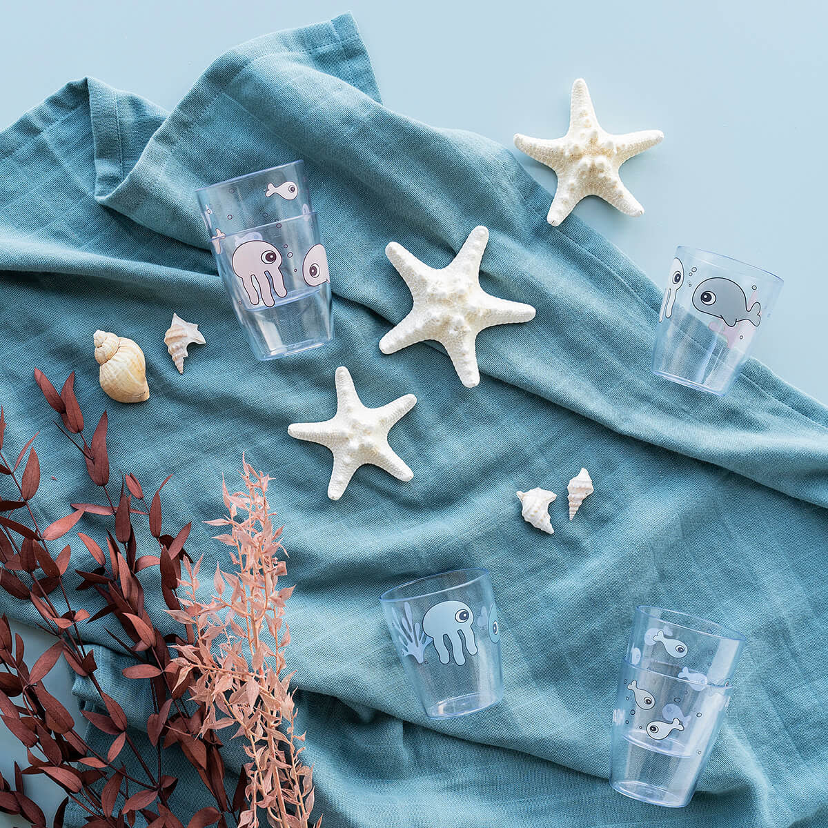 Yummy mini glass - sea frinds - Mustard/Grey (3 st)