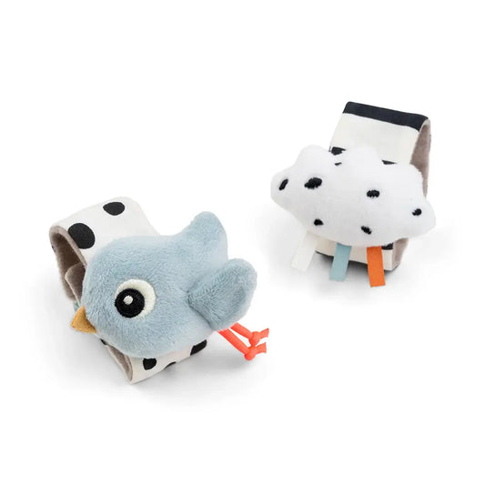 Wrist rattle set 2-pack Happy clouds Blue