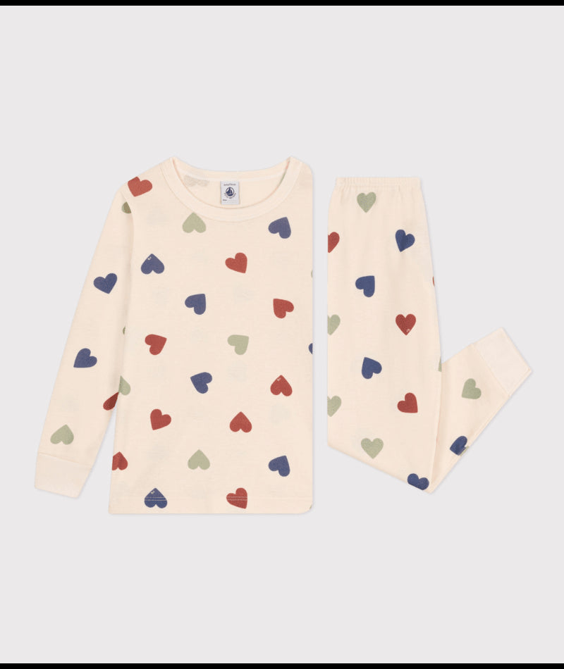 Katoenen pyjama met gekleurde hartjes
