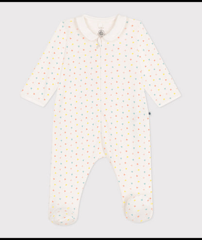 Katoenen babypyjama met ritskraagje en hartjesprint