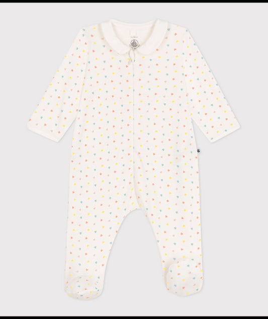 Katoenen babypyjama met ritskraagje en hartjesprint