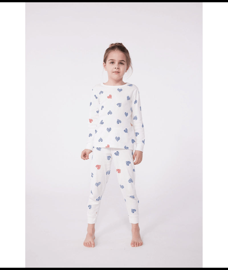 Katoenen pyjama met lange mouw en hartjesprint