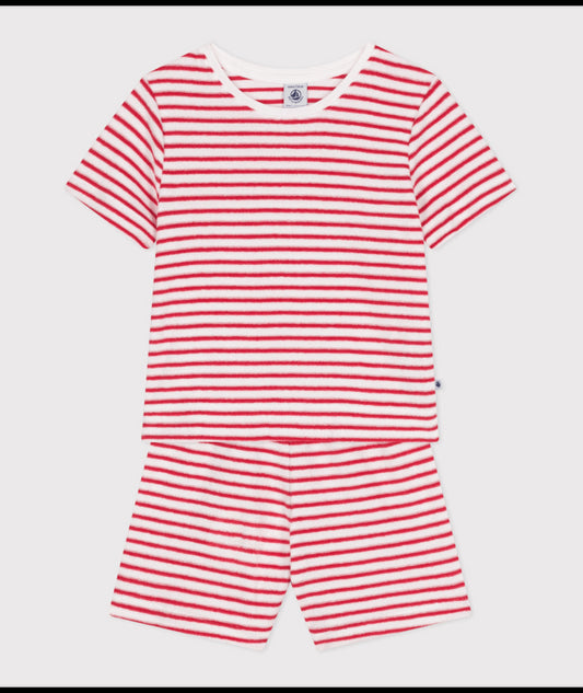 Korte katoenen kinderpyjama met streepjes - Rood