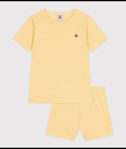 Korte katoenen pyjama met streepjes - geel