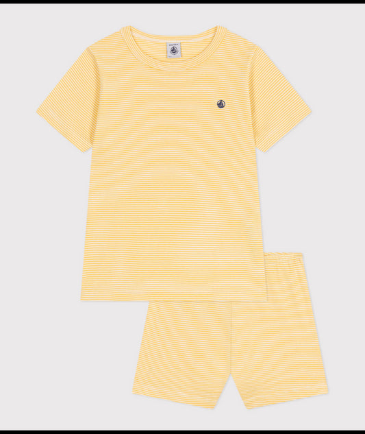Korte katoenen pyjama met streepjes - geel
