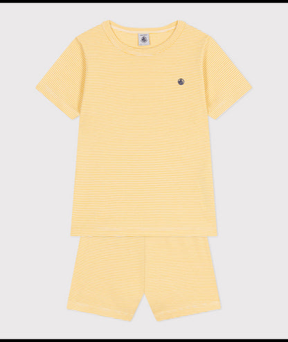 Korte katoenen pyjama met streepjes - geel