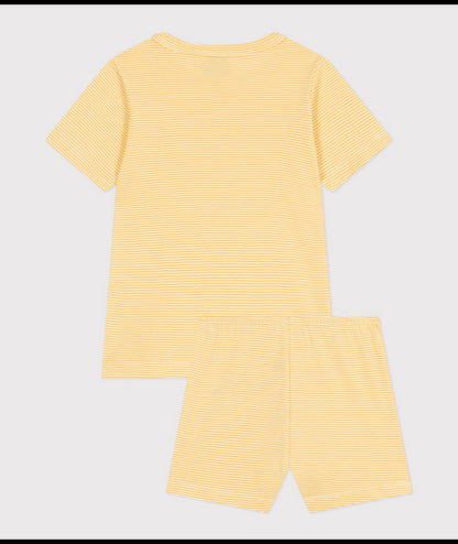 Korte katoenen pyjama met streepjes - geel