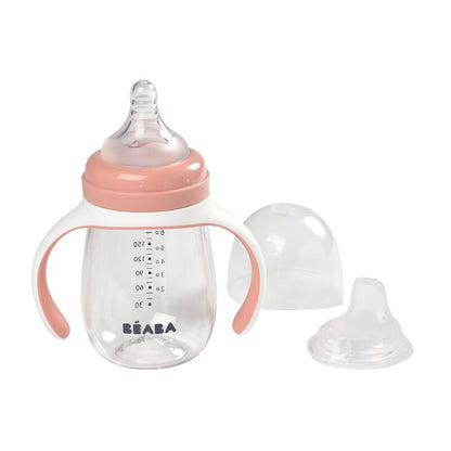 Evolutieve 2-in-1 oefenbeker 210ml - oudroze