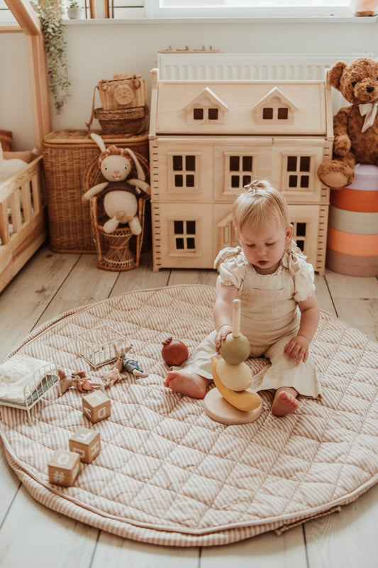Organic babyspeelkleed & reistas - stripes brown